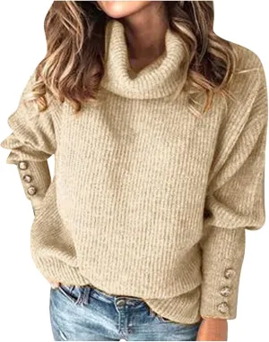 Turtleneck Pullover Tops Ladies Loose Large Size Thick Knitted Sweater Bottom Shirt Womens' Turtleneck Long Sleeve