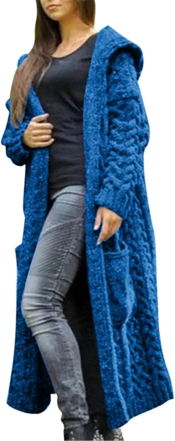 Womens Cardigan Long Sweaters Chunky Twists Cable Knitted Coats Open Front Hooded Outwear 2023 Trendy Warm Sweater