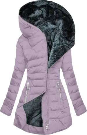 Women's Fleece Lined Puffer Coats Winter Sherpa Hooded Down Jackets Plus Size Warm Windproof Quilted Parkas Overcoat