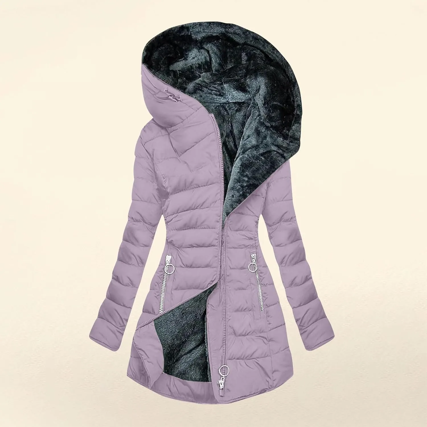 Women's Fleece Lined Puffer Coats Winter Sherpa Hooded Down Jackets Plus Size Warm Windproof Quilted Parkas Overcoat