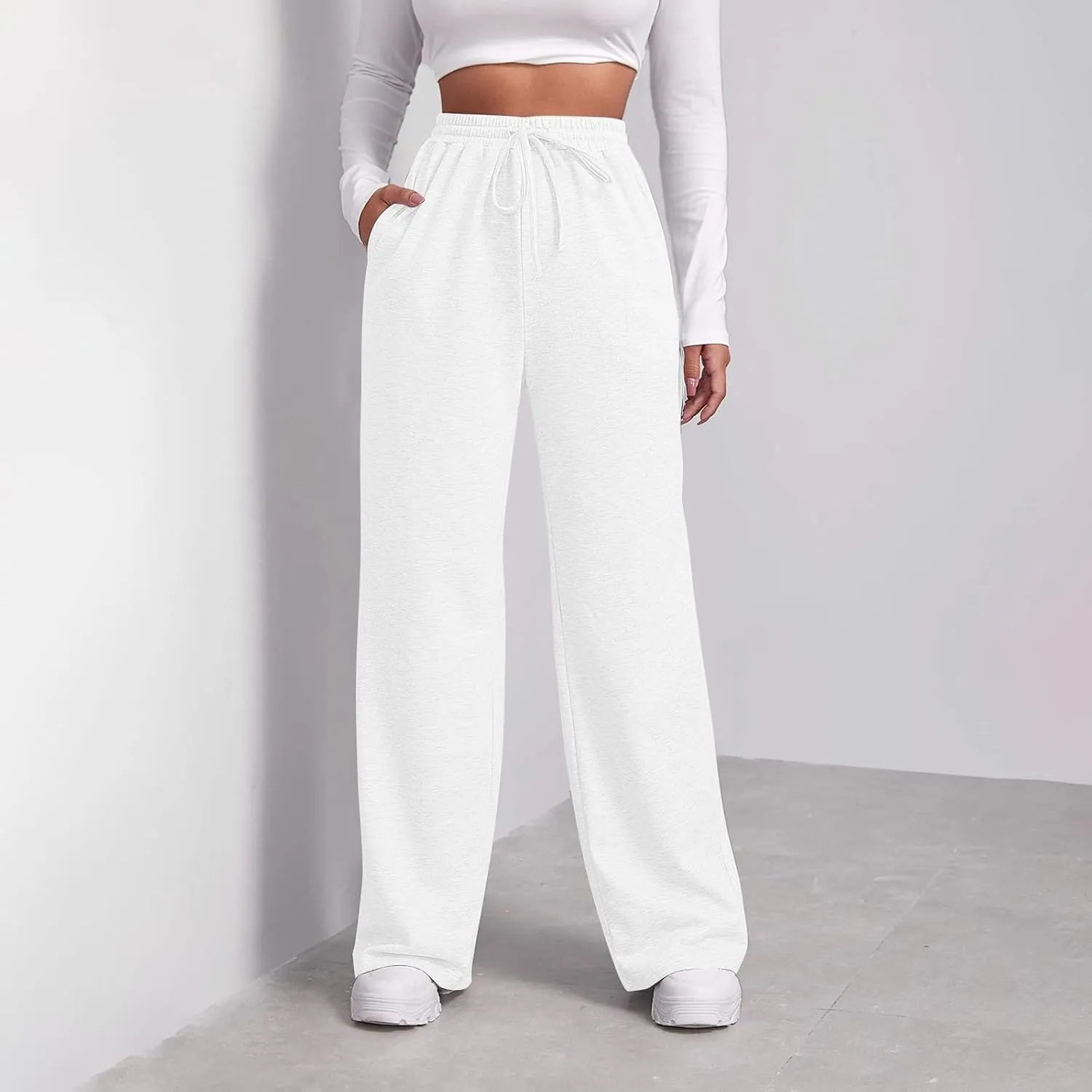 Womens Fleece Sweatpants Straight Legs Winter Sweatpants Casual High Waisted Sport Workout Pants with Pockets