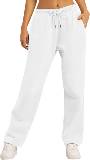 Womens Fleece Sweatpants Straight Legs Winter Sweatpants Casual High Waisted Sport Workout Pants with Pockets