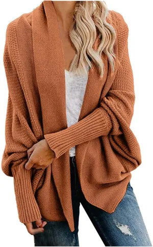 Womens Kimono Batwing Cable Knitted Slouchy Oversized Wrap Cardigan Sweaters Trendy Casual Duster Lightweight Cardigan