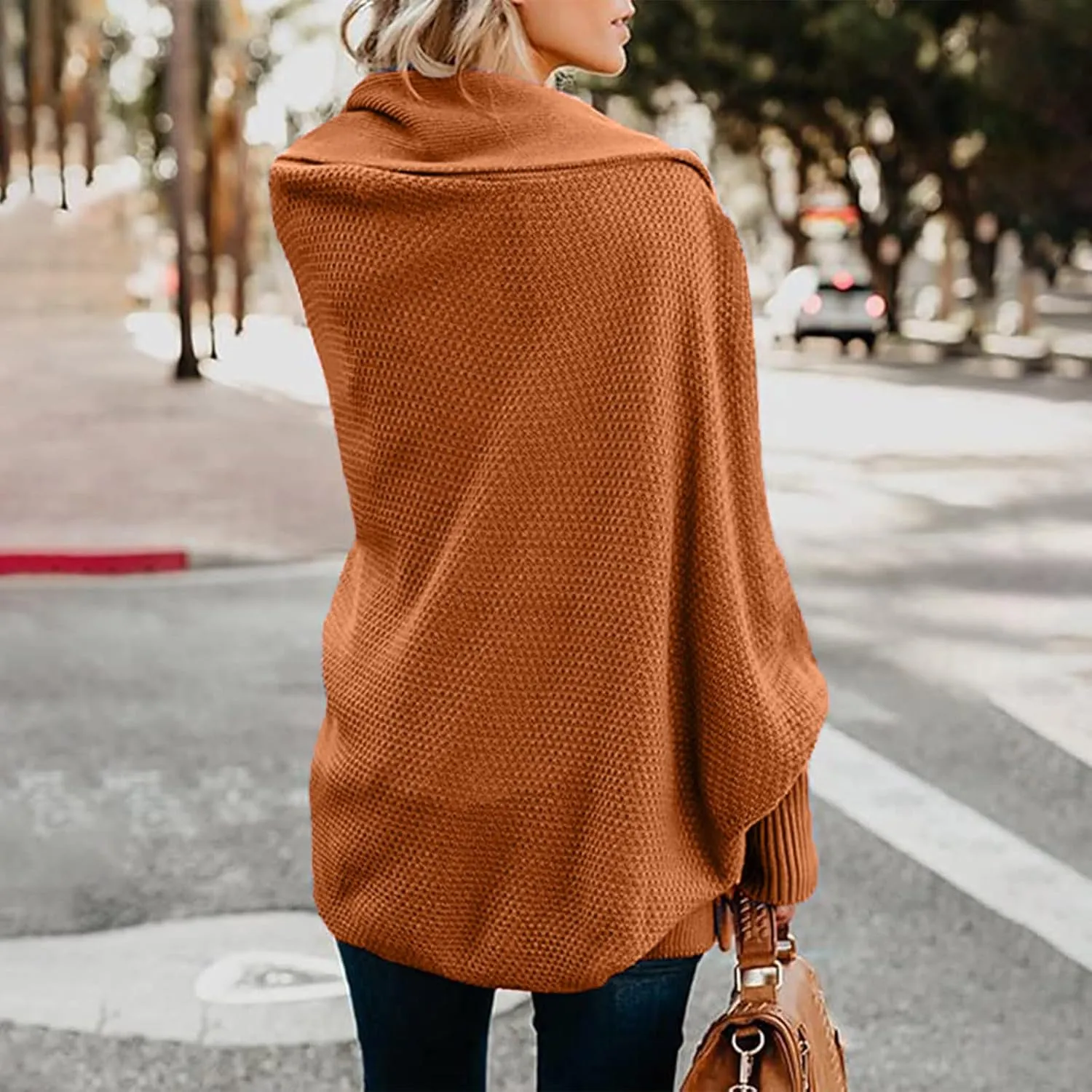 Womens Kimono Batwing Cable Knitted Slouchy Oversized Wrap Cardigan Sweaters Trendy Casual Duster Lightweight Cardigan