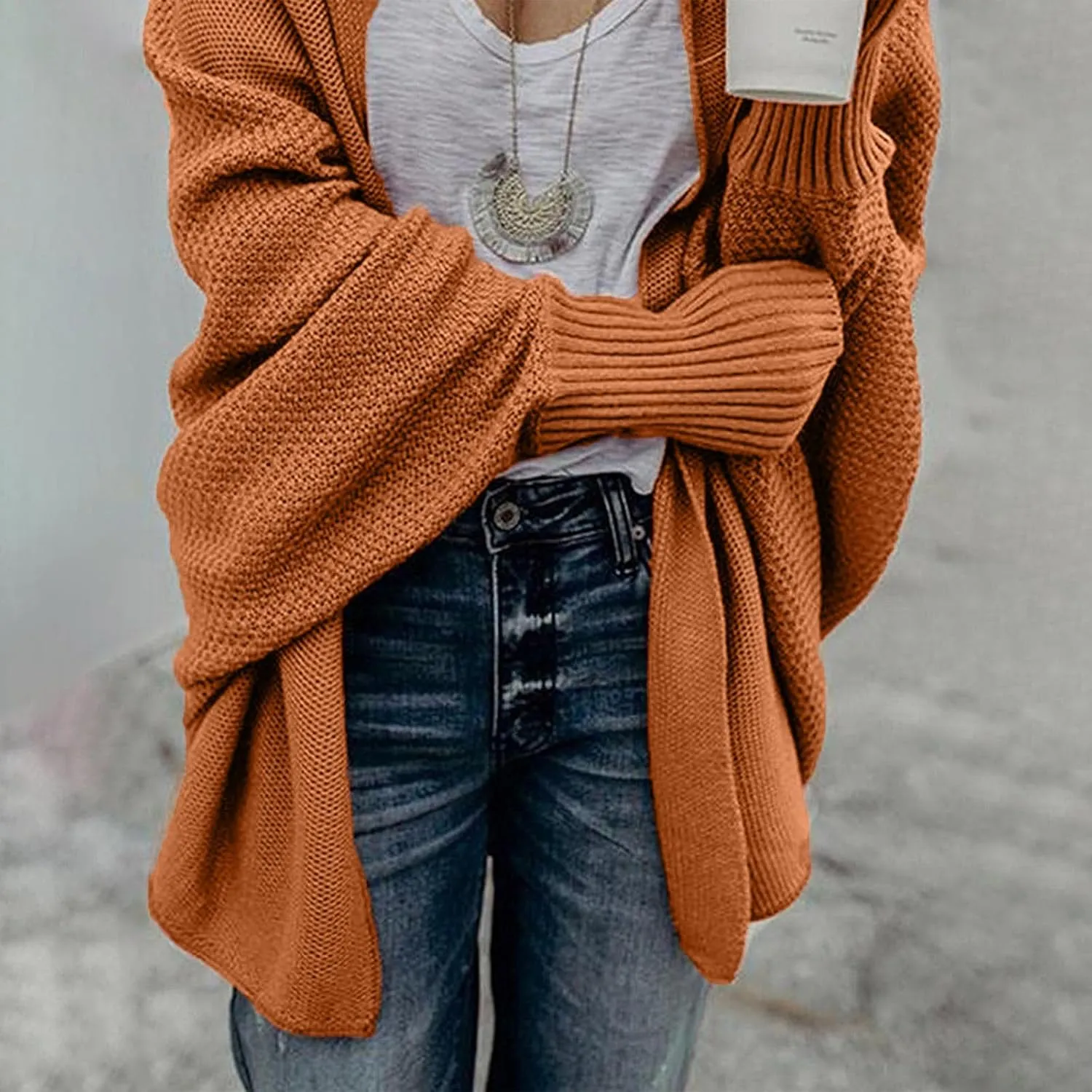 Womens Kimono Batwing Cable Knitted Slouchy Oversized Wrap Cardigan Sweaters Trendy Casual Duster Lightweight Cardigan