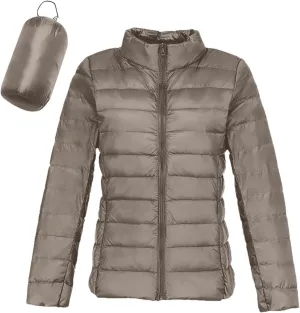 Womens Lightweight Puffer Jacket Packable Stand Collar Quilted Down Coats 2024 Winter Warm Down Jackets with Pockets