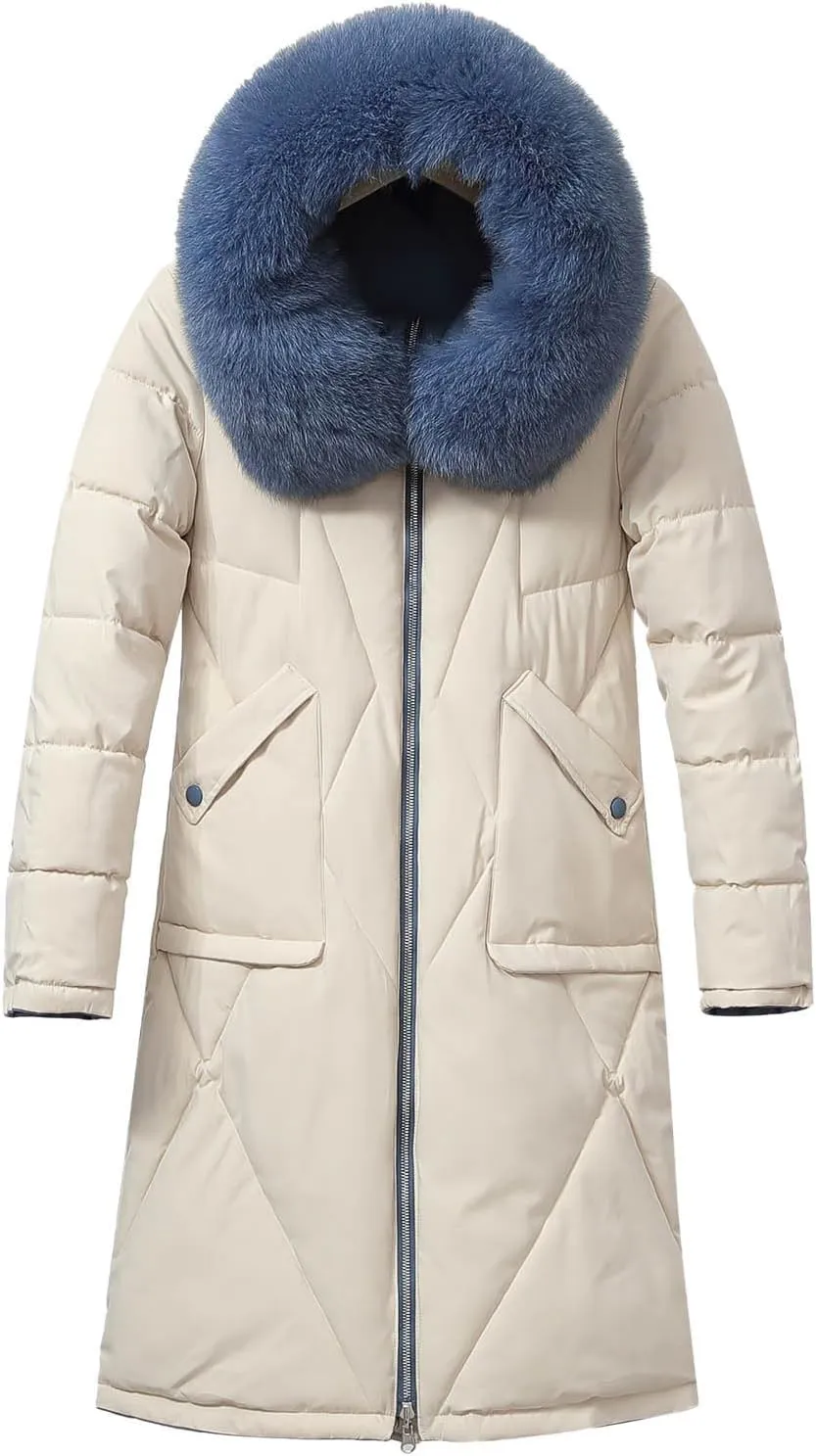 Women's Long Winter Coats Faux Fur Hooded Parkas Down Jackets Full Zip Windbreaker Puffer Coats Snow Warm Overcoat