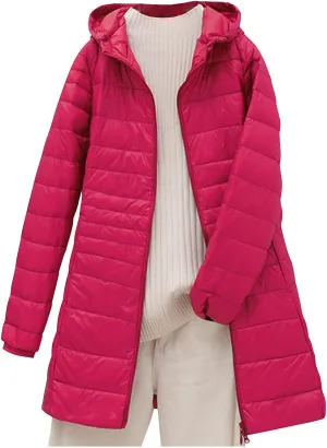 Womens Packable Puffer Jacket Winter Warm Lightweight Down Coat Zip Up Windproof Oversized Long Outerwear with Hood