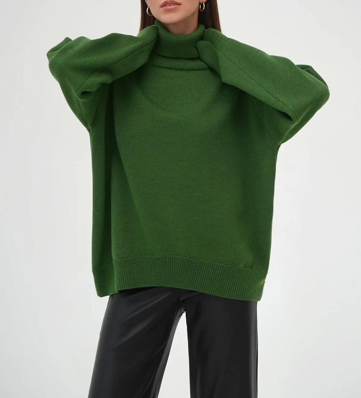Women's Turtleneck Sweater Pure Color Long Sleeve Oversized Sweaters Loose fit Chunky Knit Sweaters Ribbed Fall Sweater