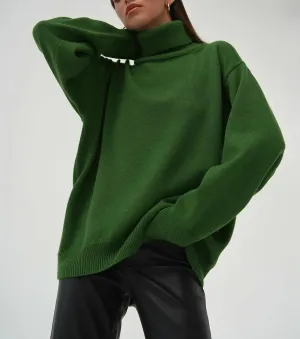 Women's Turtleneck Sweater Pure Color Long Sleeve Oversized Sweaters Loose fit Chunky Knit Sweaters Ribbed Fall Sweater