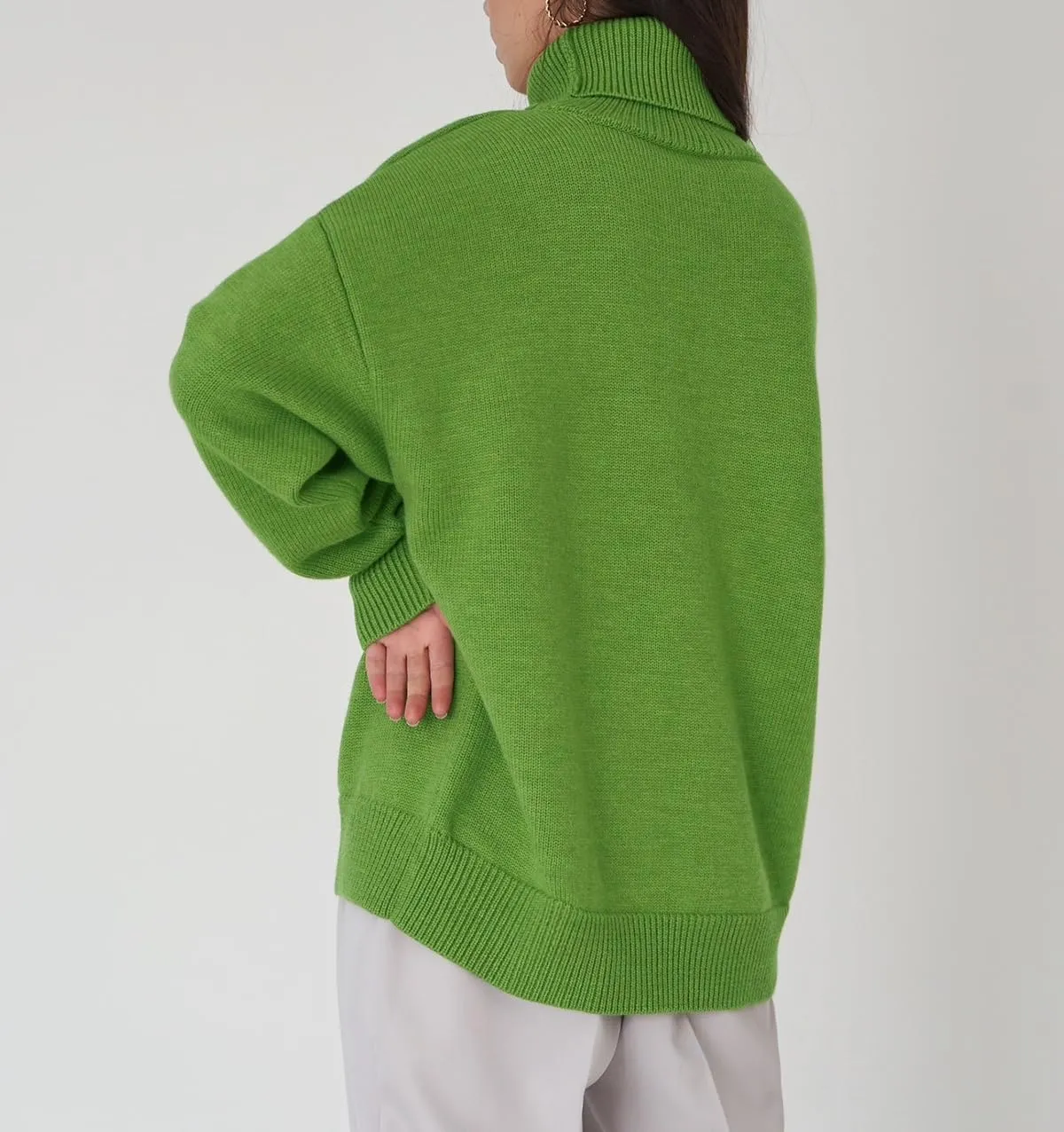 Women's Turtleneck Sweater Pure Color Long Sleeve Oversized Sweaters Loose fit Chunky Knit Sweaters Ribbed Fall Sweater