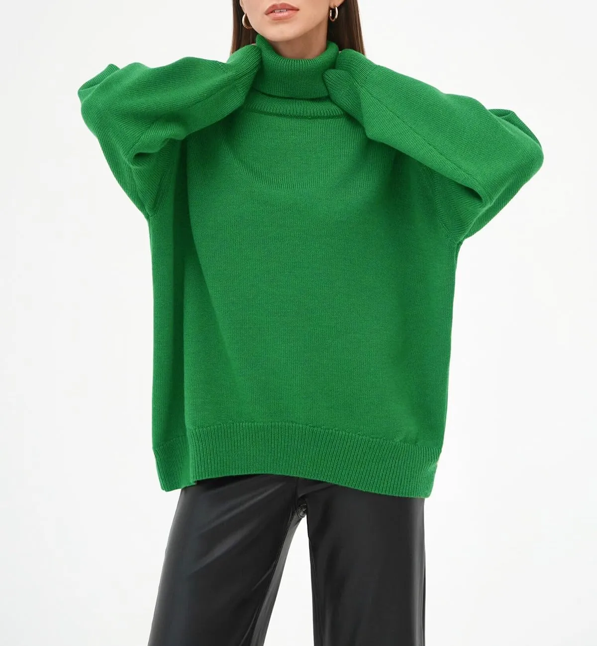 Women's Turtleneck Sweater Pure Color Long Sleeve Oversized Sweaters Loose fit Chunky Knit Sweaters Ribbed Fall Sweater
