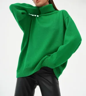 Women's Turtleneck Sweater Pure Color Long Sleeve Oversized Sweaters Loose fit Chunky Knit Sweaters Ribbed Fall Sweater