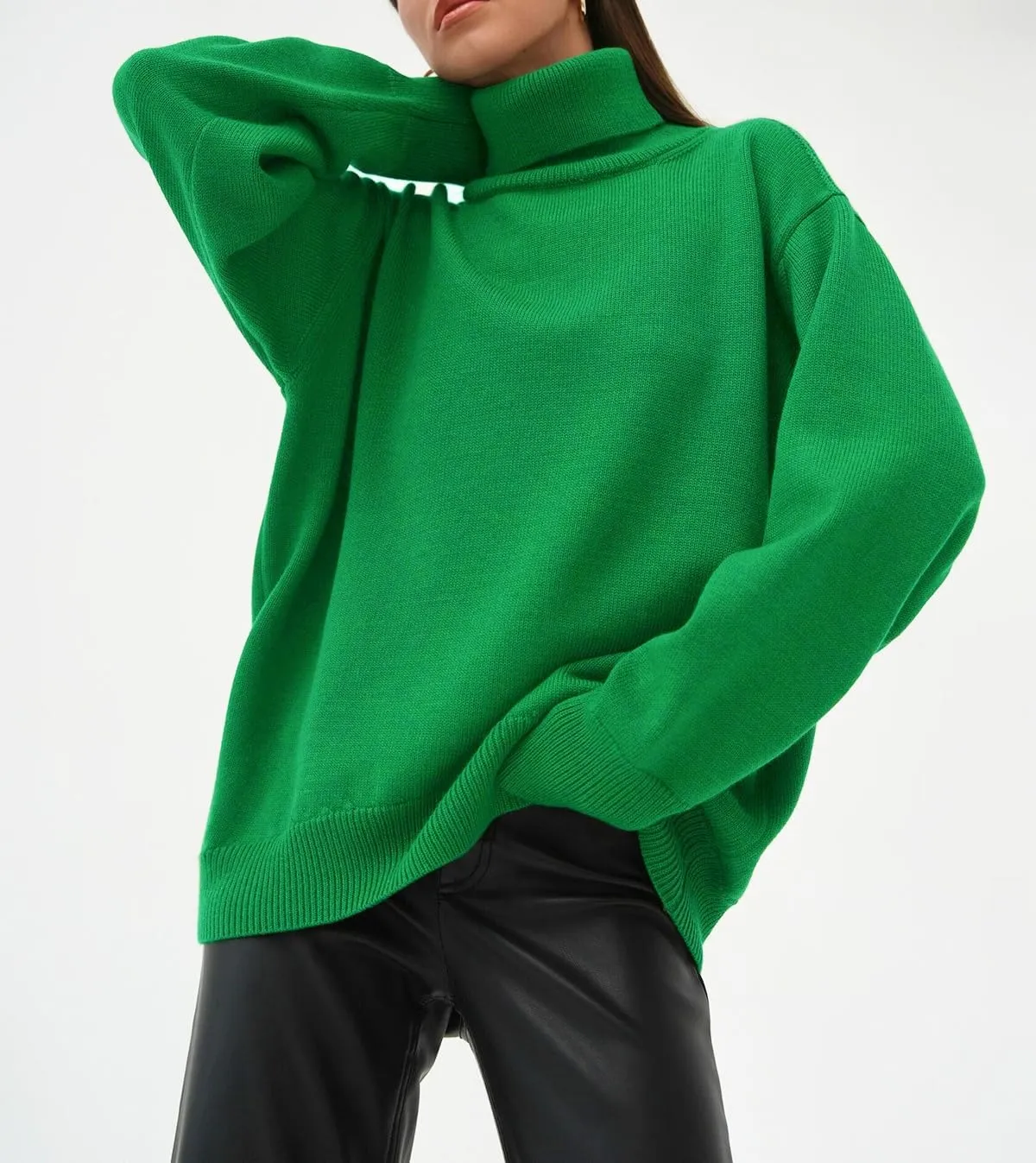 Women's Turtleneck Sweater Pure Color Long Sleeve Oversized Sweaters Loose fit Chunky Knit Sweaters Ribbed Fall Sweater