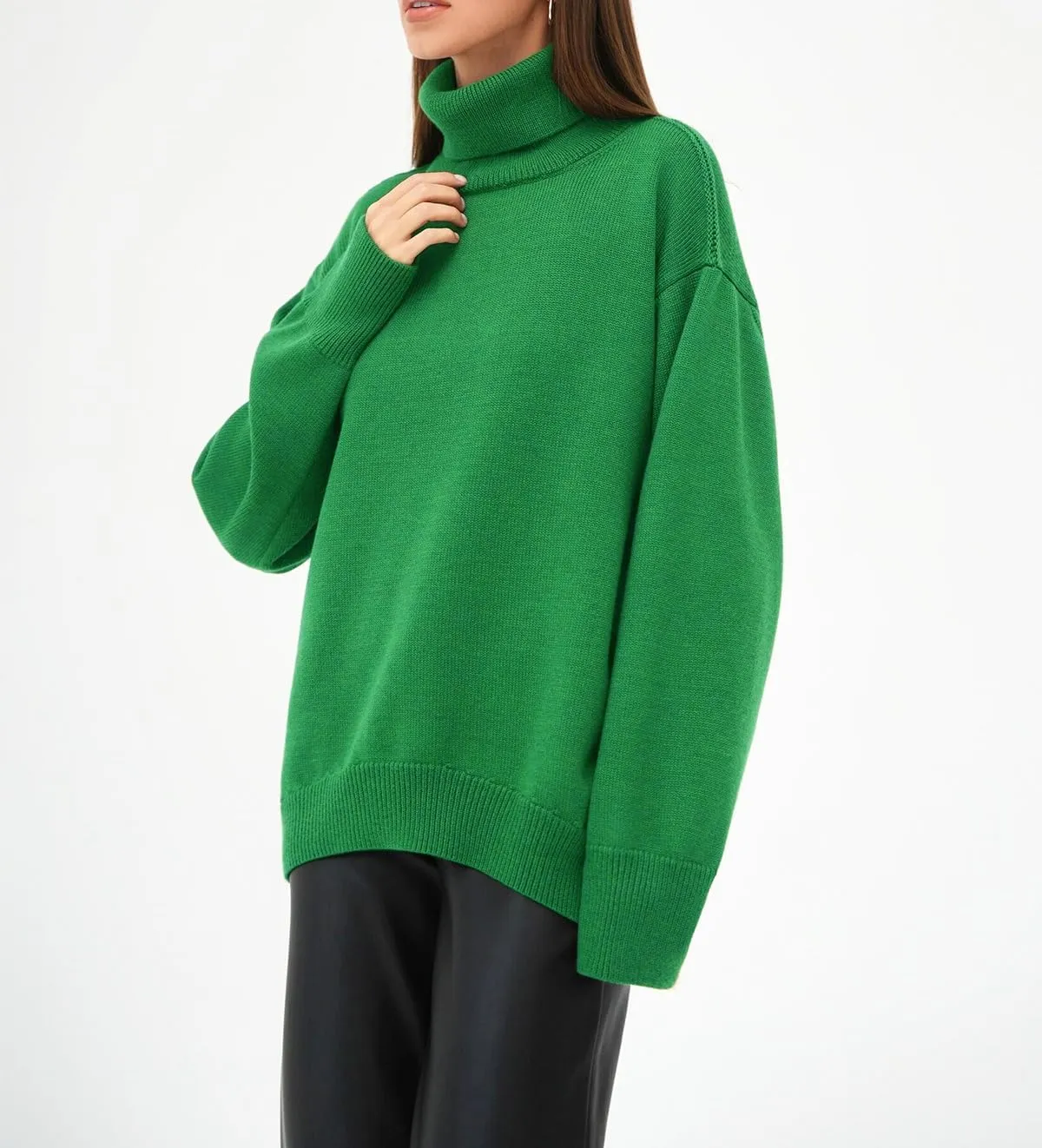 Women's Turtleneck Sweater Pure Color Long Sleeve Oversized Sweaters Loose fit Chunky Knit Sweaters Ribbed Fall Sweater