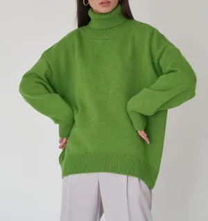 Women's Turtleneck Sweater Pure Color Long Sleeve Oversized Sweaters Loose fit Chunky Knit Sweaters Ribbed Fall Sweater