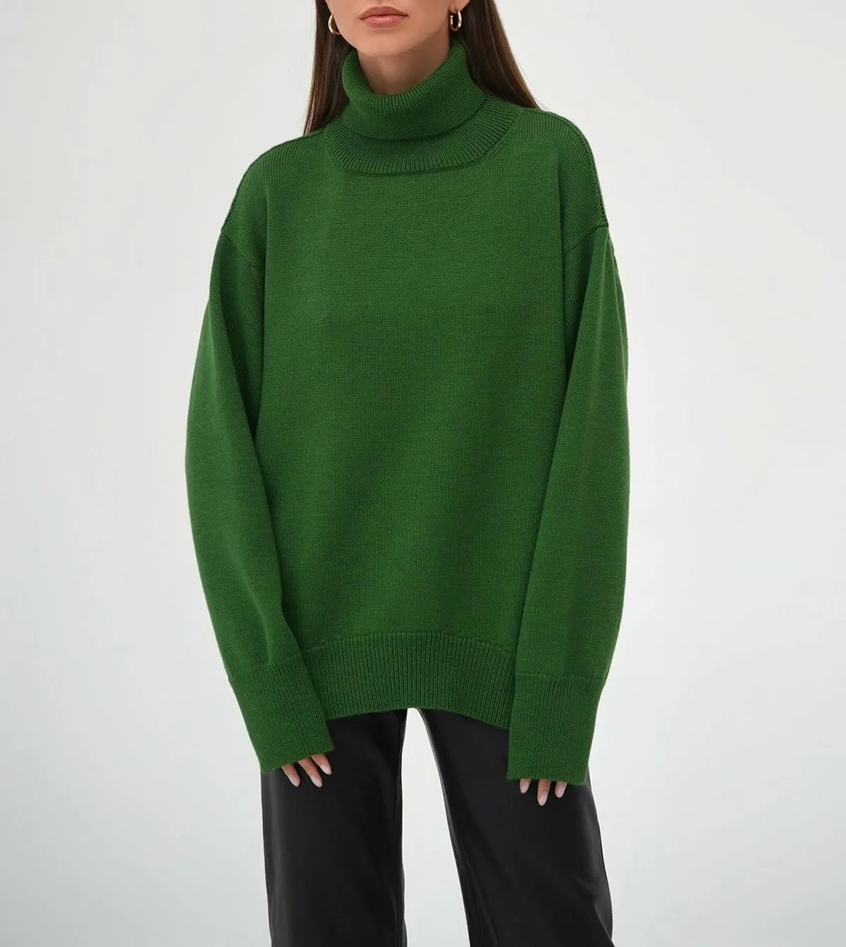 Women's Turtleneck Sweater Pure Color Long Sleeve Oversized Sweaters Loose fit Chunky Knit Sweaters Ribbed Fall Sweater
