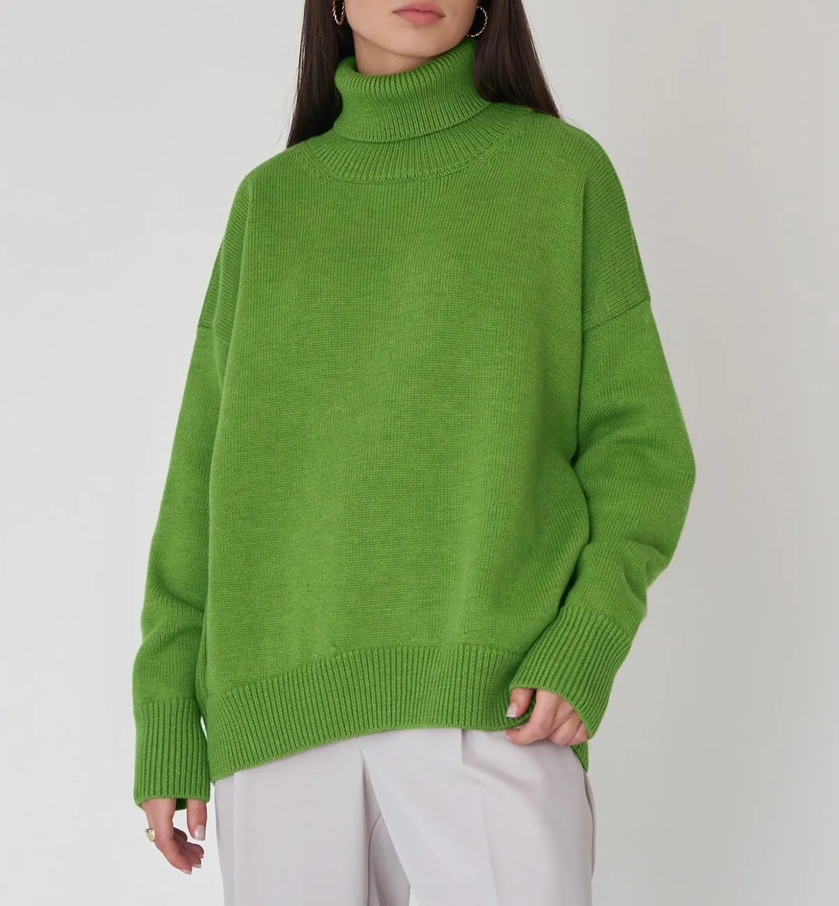 Women's Turtleneck Sweater Pure Color Long Sleeve Oversized Sweaters Loose fit Chunky Knit Sweaters Ribbed Fall Sweater
