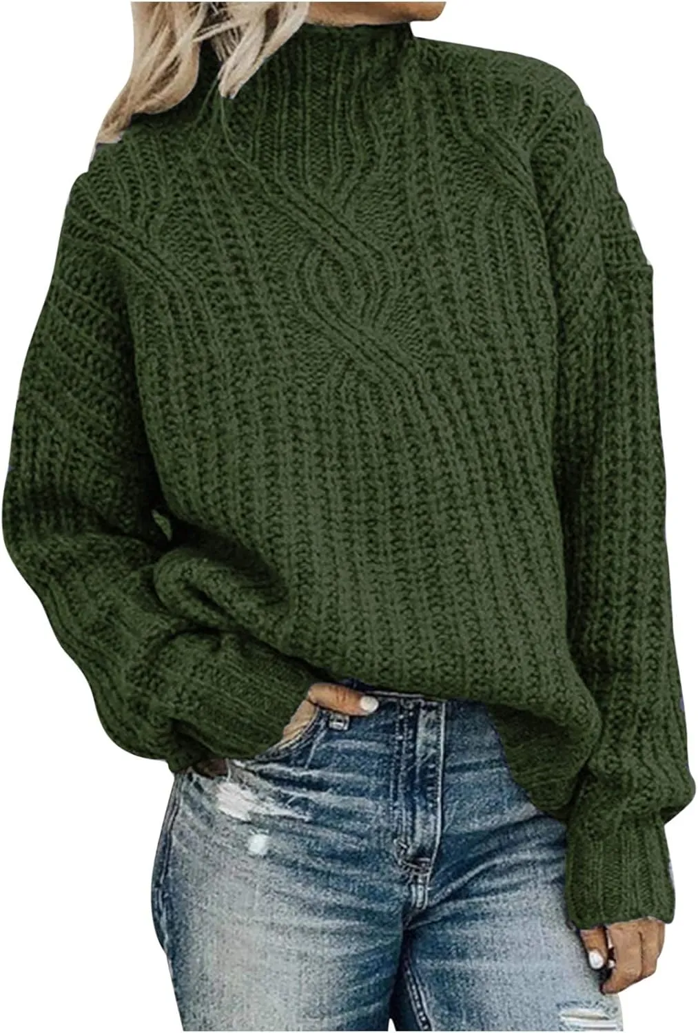Womens Turtleneck Sweaters Cable Knit Tops Sweater Long Sleeve Pullover Sweaters 2022 Casual Dressy Winter Jumper