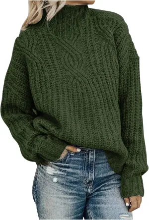 Womens Turtleneck Sweaters Cable Knit Tops Sweater Long Sleeve Pullover Sweaters 2022 Casual Dressy Winter Jumper