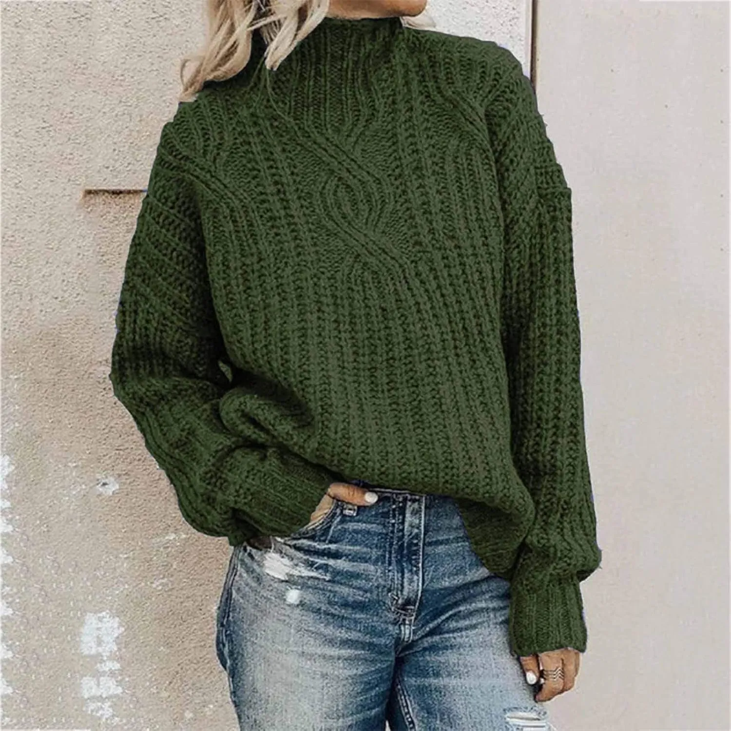 Womens Turtleneck Sweaters Cable Knit Tops Sweater Long Sleeve Pullover Sweaters 2022 Casual Dressy Winter Jumper