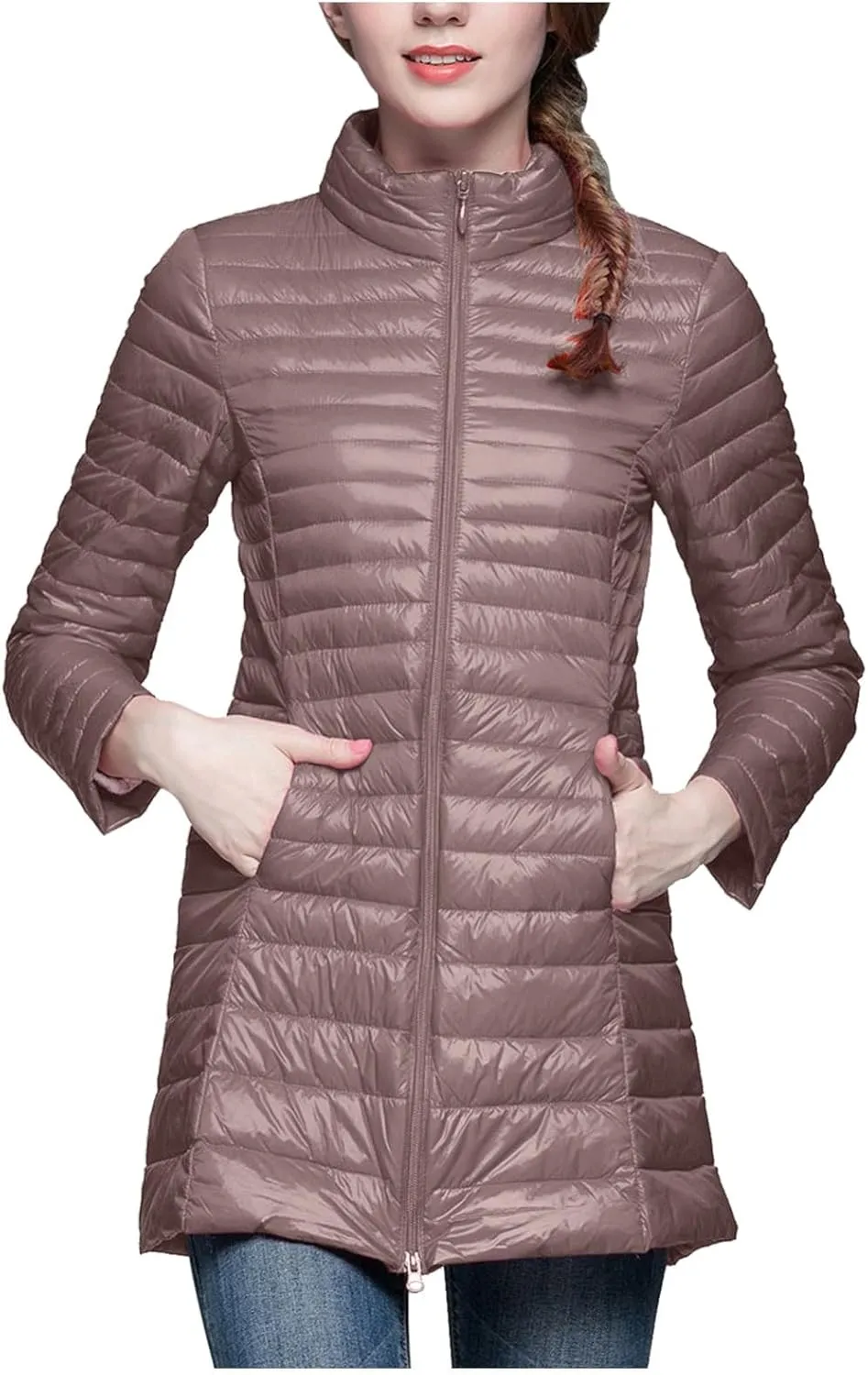 Women's Winter Down Long Jacket Warm Packable Down Thickened Puffer Warm Coat Lightweight Slim Fit Hooded Jackets