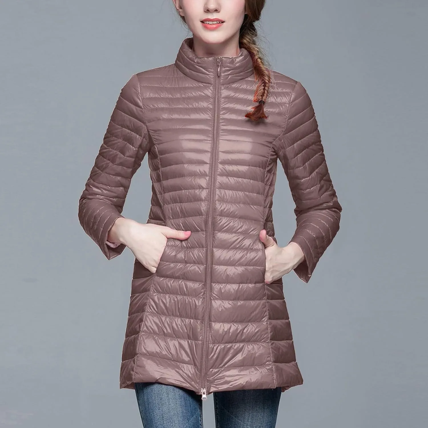 Women's Winter Down Long Jacket Warm Packable Down Thickened Puffer Warm Coat Lightweight Slim Fit Hooded Jackets