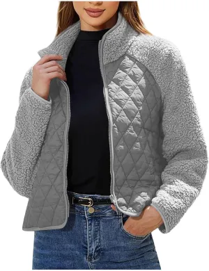 Womens Winter Trendy Full Zipper Fleece Jackets Long Sleeve Relaxed Warm Coats Fleece Coat Button Down Casual Jacket