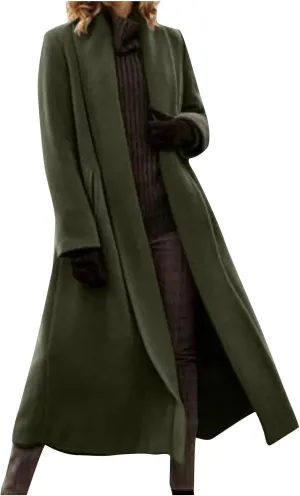 Women's Wool Coats Oversized Notched Collar Pea Coats Casual Open Front Long Winter Jackets Formal Work Trench Coat